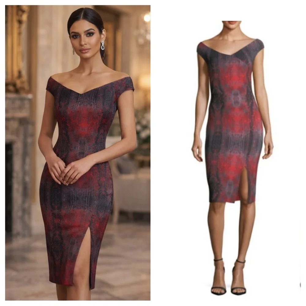 Chiara Boni Irene Printed Bateau-Neck Cocktail Sheath Dress 33080